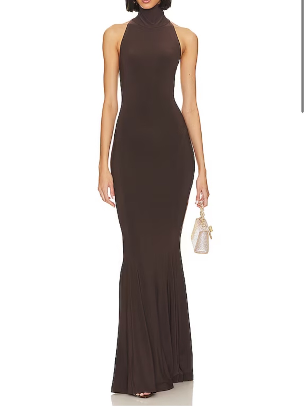 Worn once Norma Kamali Halter Turtle Fishtail Gown Brown Maxi Dress
